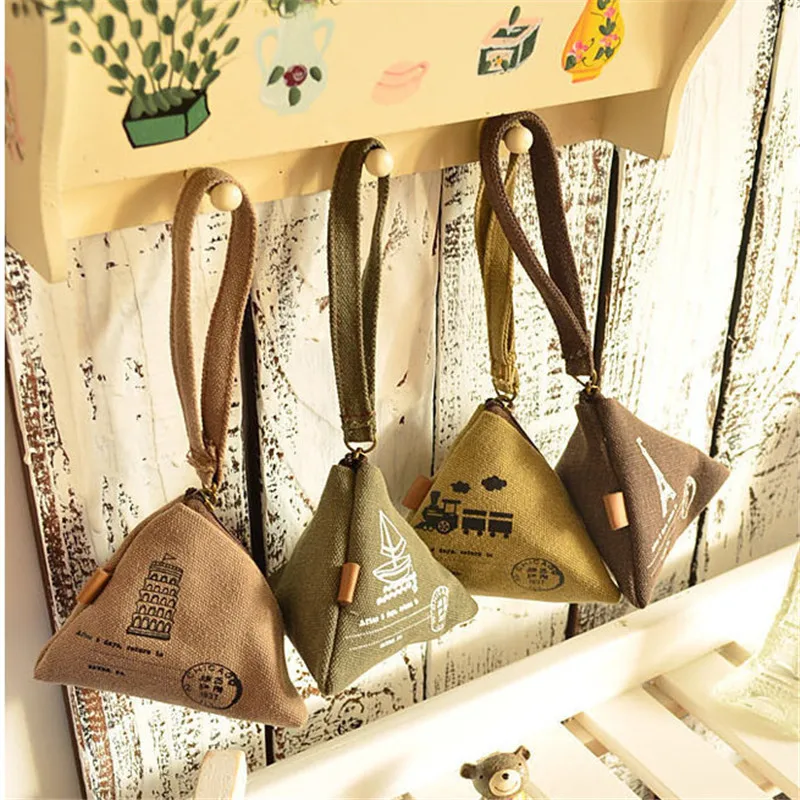 Unique Design Canvas Triangle Coin font b Purse b font Vintage Eiffel Tower Women Change font