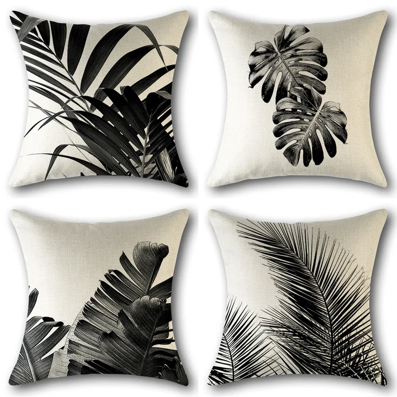Modern Style Tropical Leaf Cushion Covers Coconut Palm Tree Leaf Pillow Case 