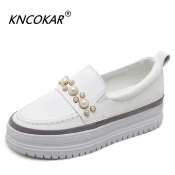 

Fashionable New Round Head Pearl Women's Shoes Non-Slip Thick Platform Shoes Flat Leisure Increased White Shoe
