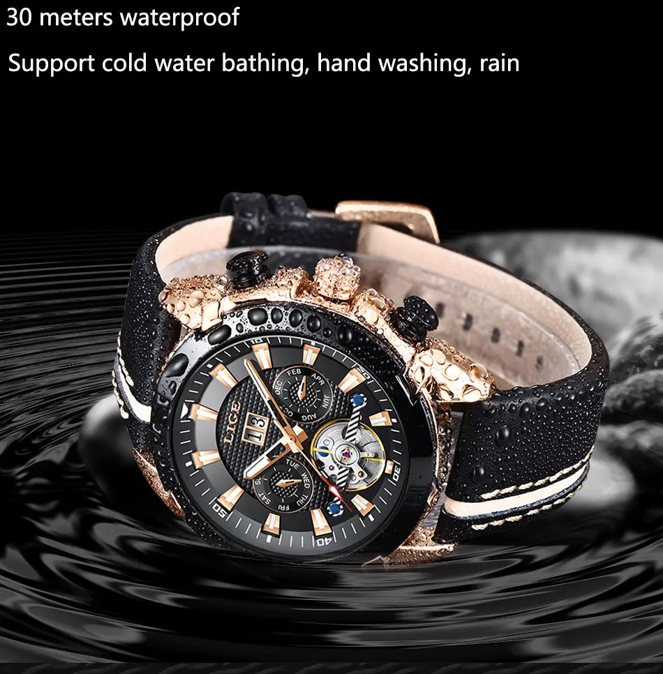 Новинка LIGE, модные часы для мужчин, Топ бренд, Роскошные автоматические механические часы, повседневные спортивные водонепроницаемые мужские часы, мужские часы+ коробка