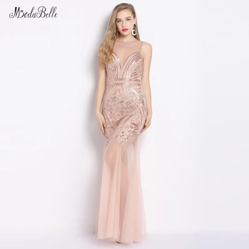 Modabelle Pink Sequin Evening Dress Vestidos De Mujer Fiesta Noche Silver Mermaid Formal Evening