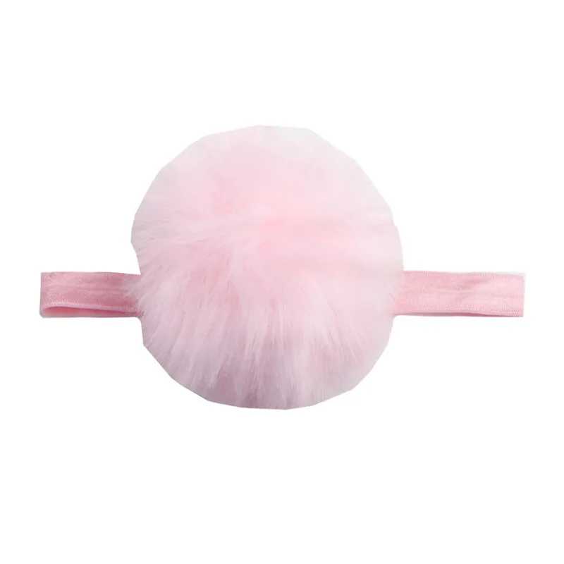 Милая повязка на голову для девочек с помпонами, мягкая однотонная эластичная резинка для волос, тюрбан для новорожденных, подарок для девочек, аксессуары для волос - Цвет: pink