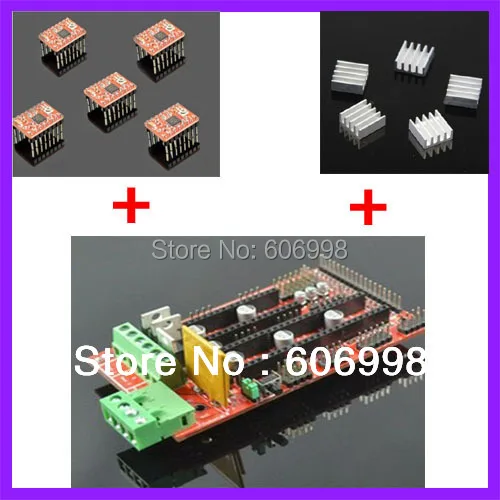  RAMPS 1.4 Controller Board + 5pcs Heat Sink + 5pcs A4988 Stepper Driver Module For 3D Printer Kit 