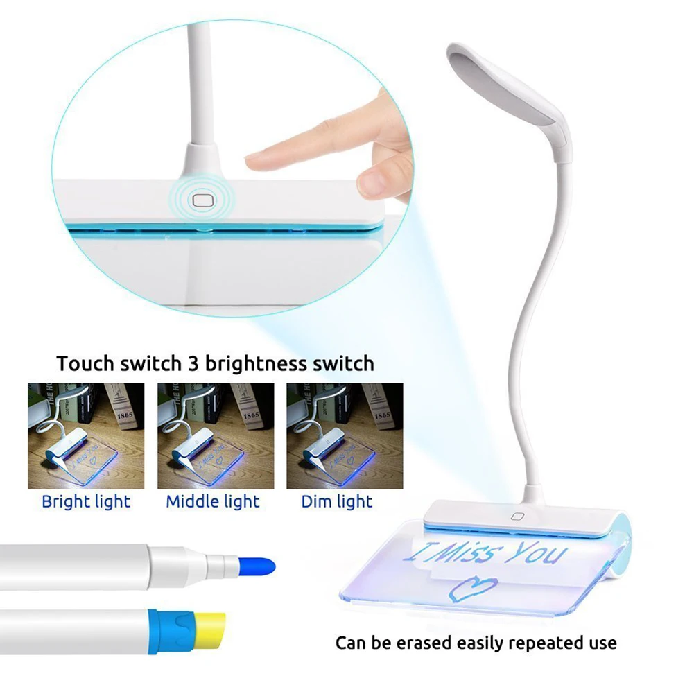 Coquimbo доска для сообщений настольная лампа сенсорный датчик Регулируемая яркость светодиодный настольная лампа для чтения перезаряжаемый ночник+ хайлайтер