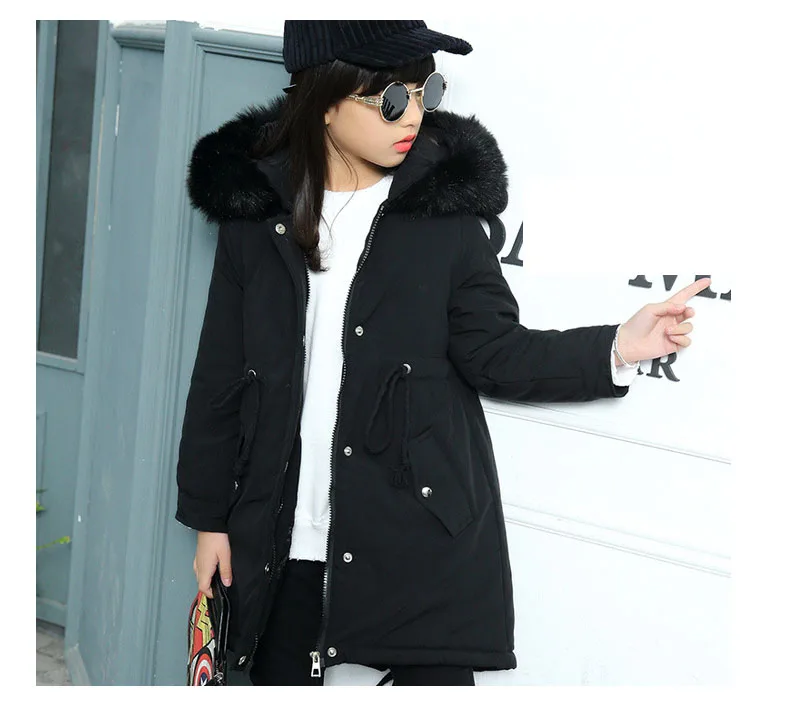 New 2018 Fur Hooded Jackets For Girls Thick Kids Long Cotton Coats Baby Big Girl Winter jacket Children Outerwear & coats Tops Clothes (14)