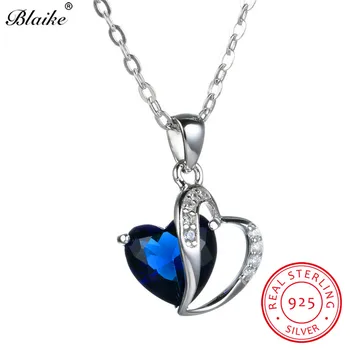 

Blaike Charming Sapphire Blue Zircon Pendants Necklaces For Women 925 Sterling Silver Fine Jewelry The Heart Of Ocean Necklace