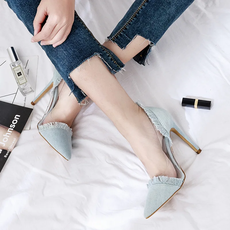 Sur Mode De Robe Sexy Dessus apricot on Noce Lady Bout Pointu Tissu Bule Talons dark Le Slip Jeans Pompes D'été Pour Hauts Chaussures Femmes Bule HcWaApa