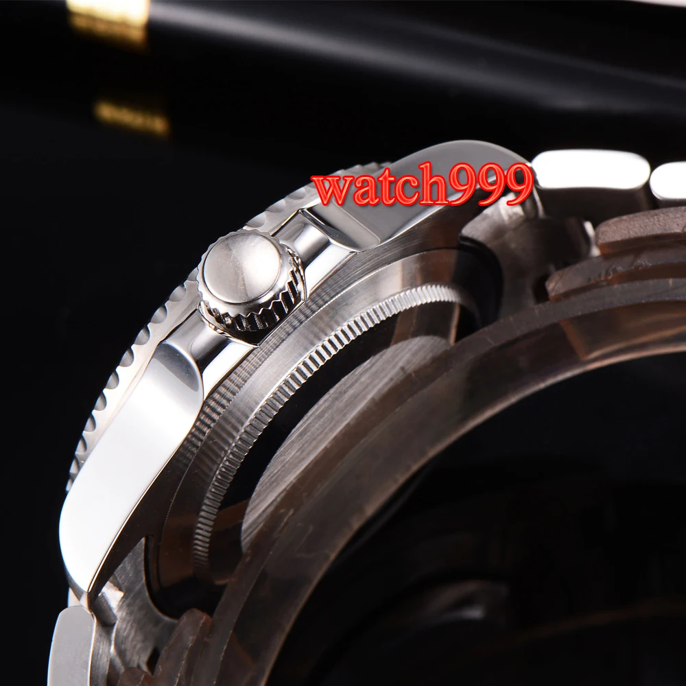 43 мм стальной браслет механические часы черный стерильный циферблат керамический ободок светящийся суб сапфировый Кристалл автоматические мужские часы