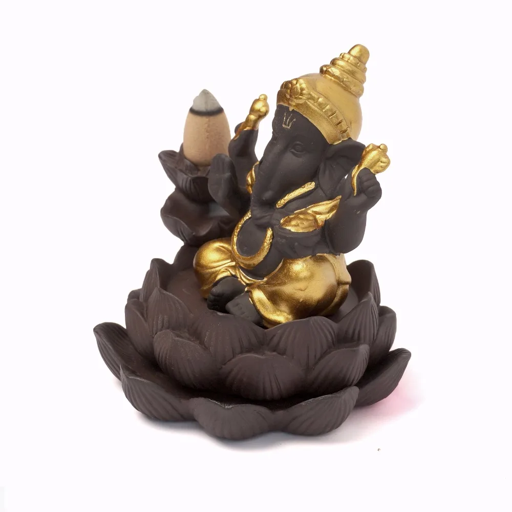 

Creative environmental Home office Decor Little Monk India Elephant God Censer Back-flow Ceramic Incense Burner Lotus