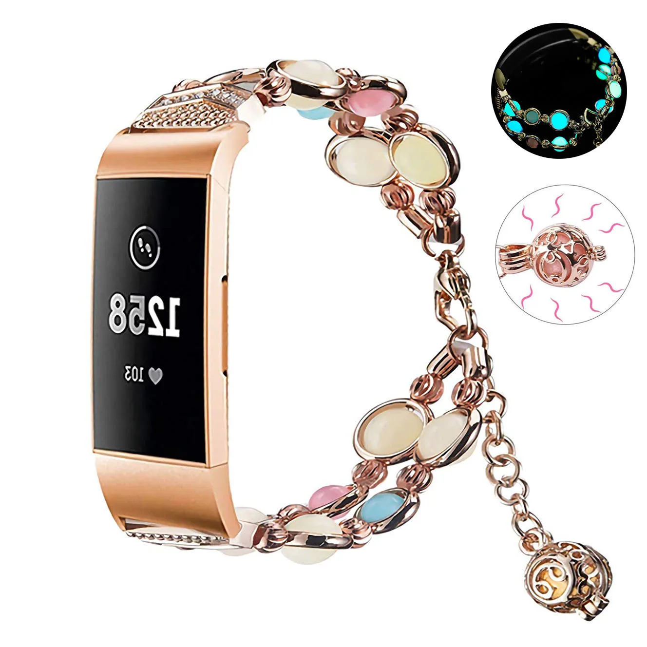 

Essidi Luminous Bracelet Strap For Fitbit Charge 3 Smart Wristband Loop Women Fashion Stainless Steel Beads Strap For Charge 3