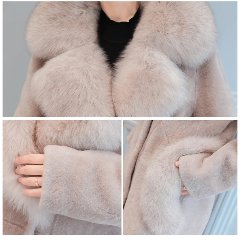 Veste Fourrure Moutons Grand Manteaux rose Nouveau Manteau De Tonte kaki dark Gray Hiver 4xl Féminin S 2018 Noir Taille Des Long Chaud Femmes Pardessus D'agneau dOttqr