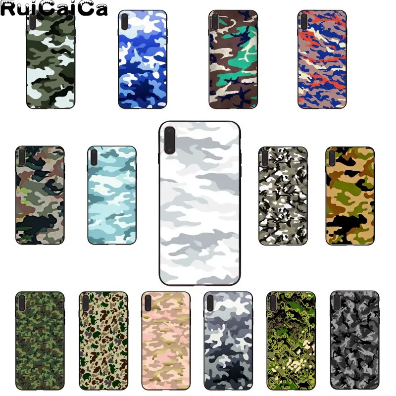 

RuiCaiCa Camouflage Pattern Camo military Army Black Soft Shell Phone Cover for iPhone X XS MAX 6 6S 7 7plus 8 8Plus 5 5S XR
