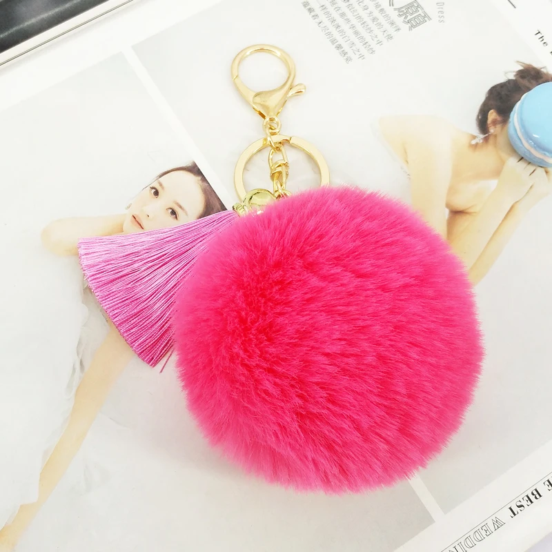 cheap Casual Pompom Ball Tassel Key Chains Fake Fur Puffy Balls Bags Pendants Decorations Keyring Car Key Accessories Jewelry Ornament