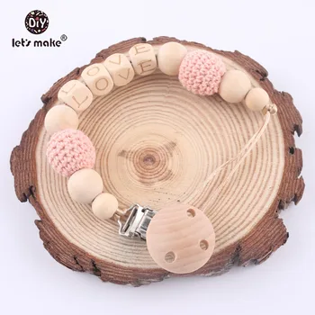 

Let's Make Customize Name Personalised Baby Teether Pacifier Chain Holder Natural Organic Crochet Wood Baby Gifts Baby Products
