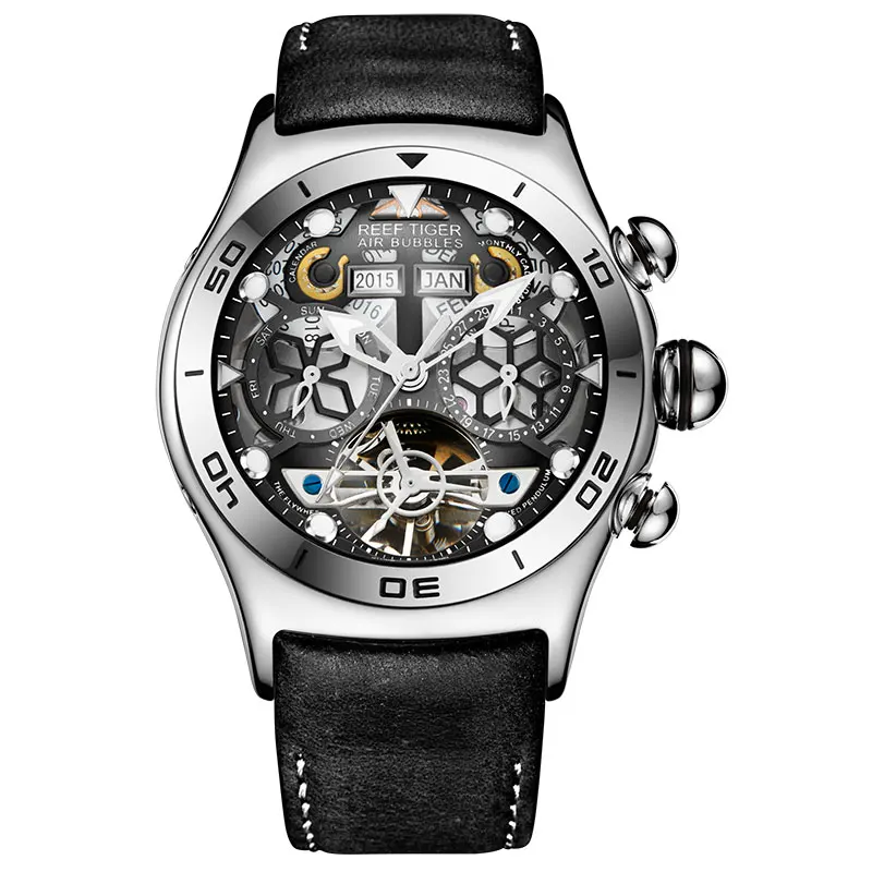 Риф Тигр Мужские часы механические кожаные деловые автоматические часы Топ Роскошные водонепроницаемые часы для мужчин relogio masculino RGA703Y