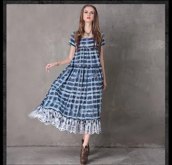 

Vintage Plaid Long Dress Summer Women Female Loose Maxi Dress Vestidos De Verano