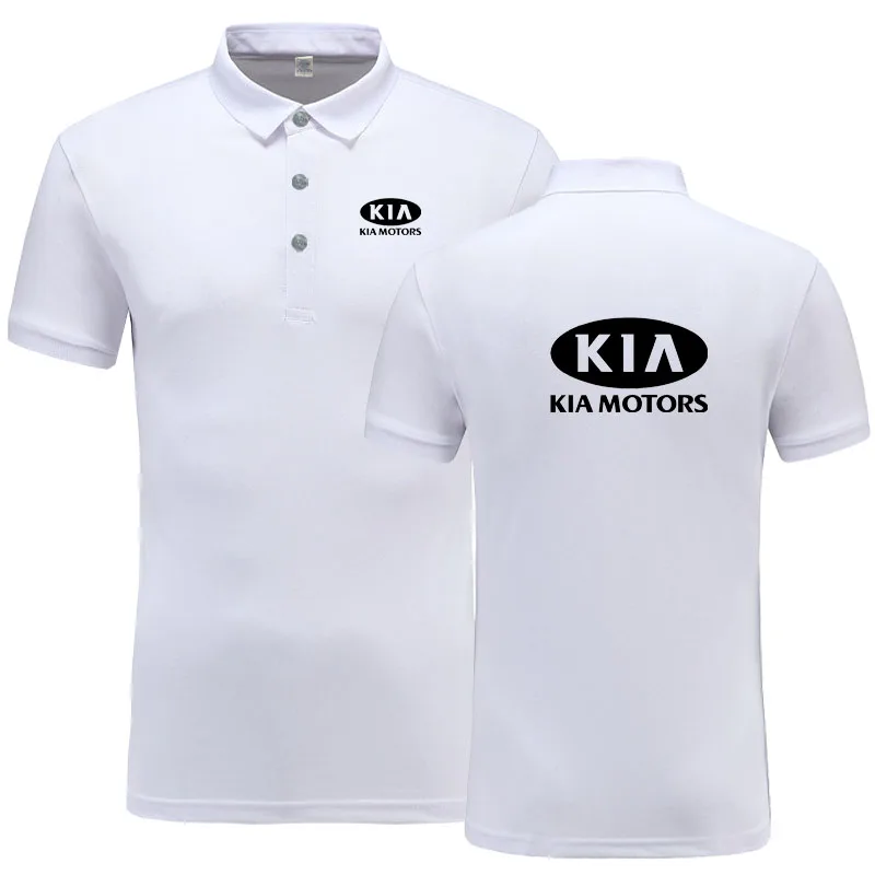 Новое Летнее поло с коротким рукавом, высокое качество, хлопок, Модный логотип kia, принт, рубашка поло, Повседневная деловая рубашка поло - Цвет: Белый