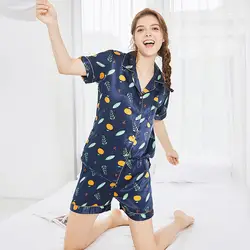 Для женщин пижамы шелковые пижамы женские короткий рукав пикантные летние пижамы женские пижамы для Для женщин 2 шт. Print Pajama Set свободные
