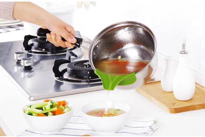 TUUTH Creative Silicone Funnel Gadgets Pots and Pans Kitchen Utensils To Spills Deflector Kitchen Cooking Tools B4