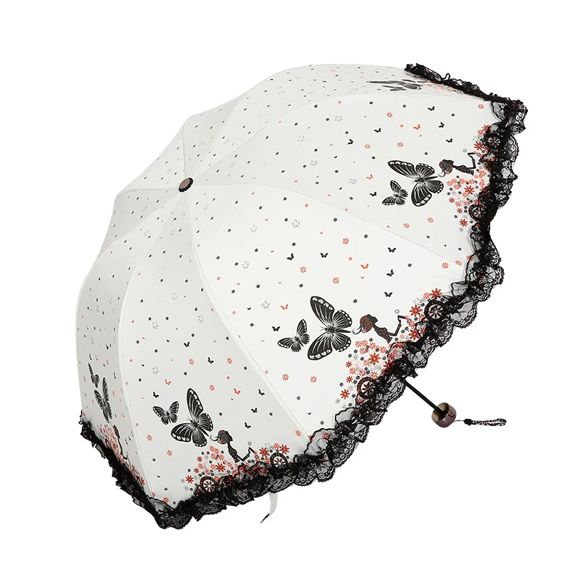 New Arrival Girl Umbrellas Women Rain Butterfly Fairy Umbrella Modern Fashion Women's Umbrella Lace Female Parasol Gift US068