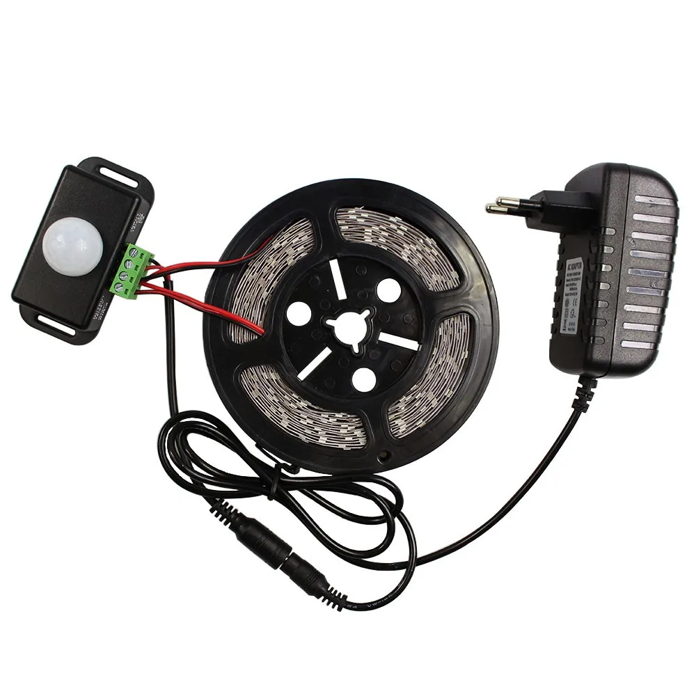 online 5630 IP20 Fita LED Strip NÃO À Prova D Água 5 M DC 12 V Flexível Neon lâmpada + PIR Interruptor Sensor De Movimento Humano + 12 V 2A Adaptador De Energia