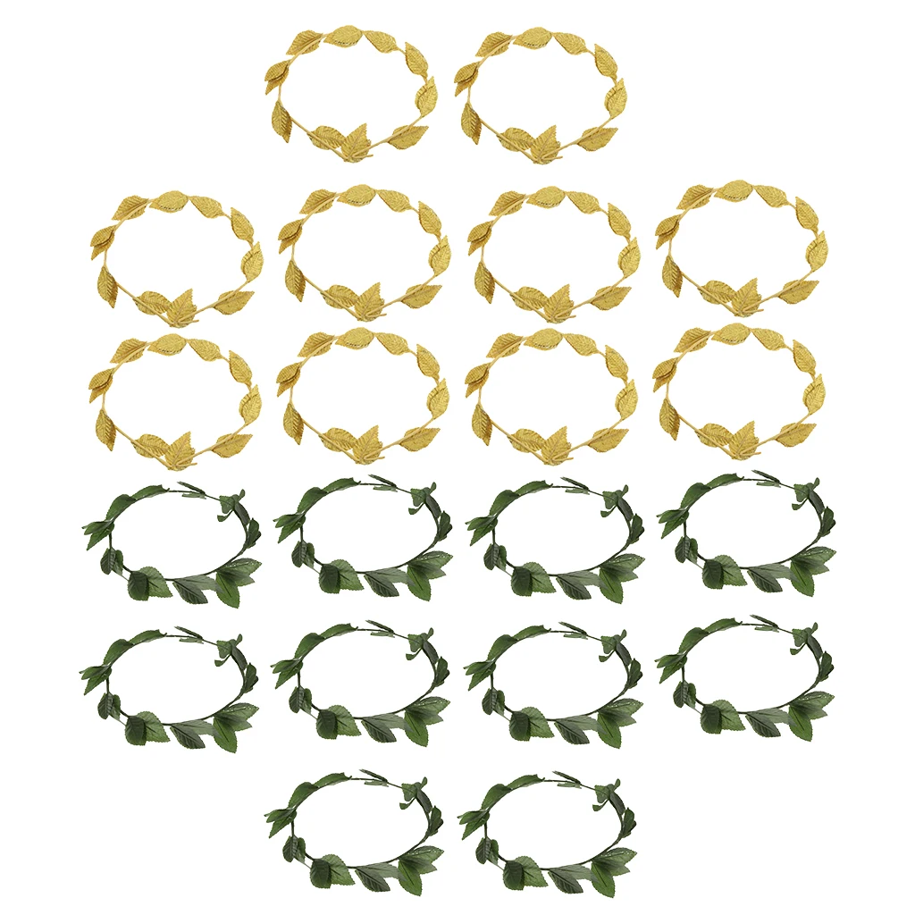 20pcs/lot Women Ladies Greek Roman Goddess Toga Headbands Green Gold Leaves Hairband Laurel Wreath Wedding Hair Accessories