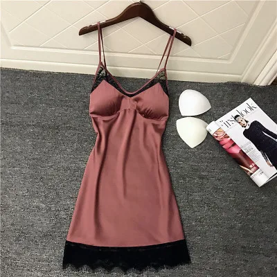 Шелковая ночная рубашка Daeyard, женское сексуальное белье, кружевное платье без рукавов, летняя ночная рубашка, ночная рубашка, домашняя одежда, пеньюар - Цвет: rosy pink