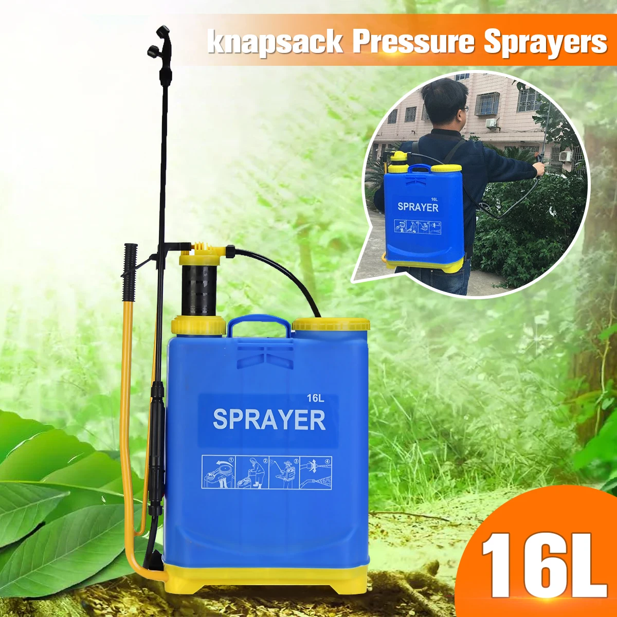 

Manual Agricultural 16 Litre Knapsack Pressure Spot Sprayers Weed killer Chemical Backpack Garden