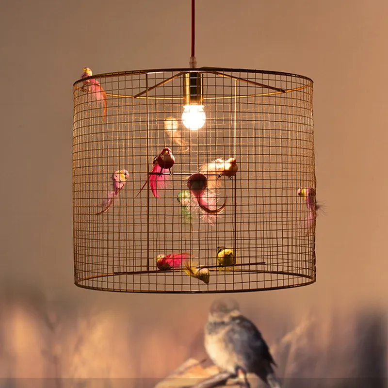 

Loft Retro Hanging Lamp Chandelier Led Lighting Fashion Living Room Cafe Art Golden Bird Cage Suspension Lustres Pendentes Led