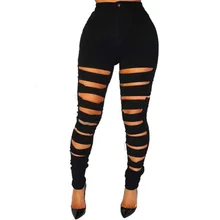 Женская мода Высокая талия Sexy Slim Повседневная сломанные дыры Черные джинсы Джинсовая мама Черные Лучший!