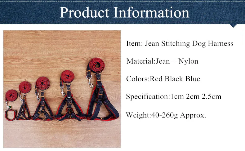 2017 New Dog Harness Jean Cloth Stitching Size Adjustable Pets Leash Stroller Walking Safety Halter Harness 3 Colors (3)