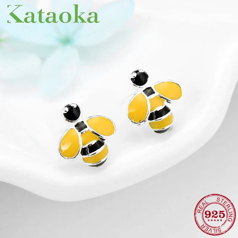 Новые Изысканные эмалированные серьги Little Bee Story 925 серебряные серьги-гвоздики