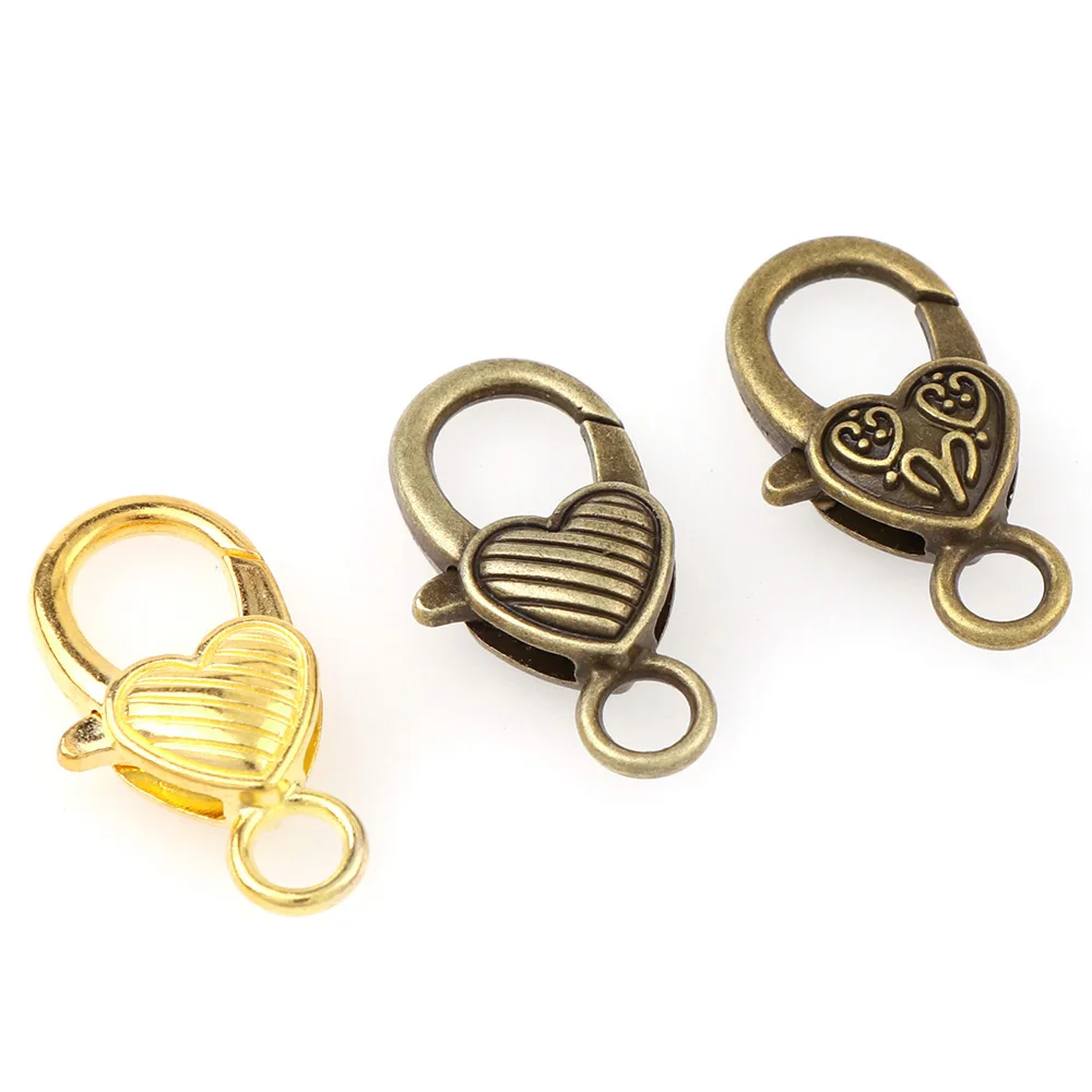 

New Fashion 10pc Gold Bronze Color Heart Shape Lobster Clasps Hook Key Chain Components DIY Jewelry Bracelet Making Accessories
