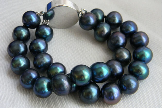 

free shipping 01423 Round Black Freshwater Pearl Mabe Clasp Bracelet