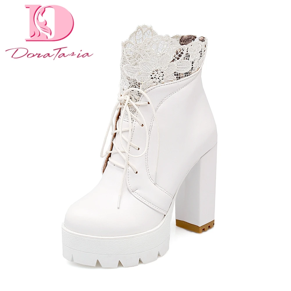 

DoraTasia 2018 plus size 32-43 lace autumn winter platform women boots shoes woman high heels party ankle boots woman shoes