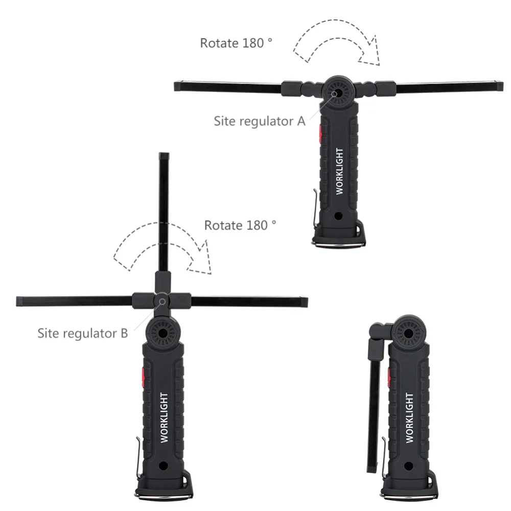 Портативный 5 modo COB USB recargable llevo la luz del trabajo magnetico COB Lanterna gancho colgante lampara par