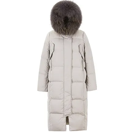 Новые пуховики для женщин женское пуховое пальто зимняя куртка пальто с воротником из натурального меха с капюшоном теплые практичные Длинные парки T339 - Цвет: gray