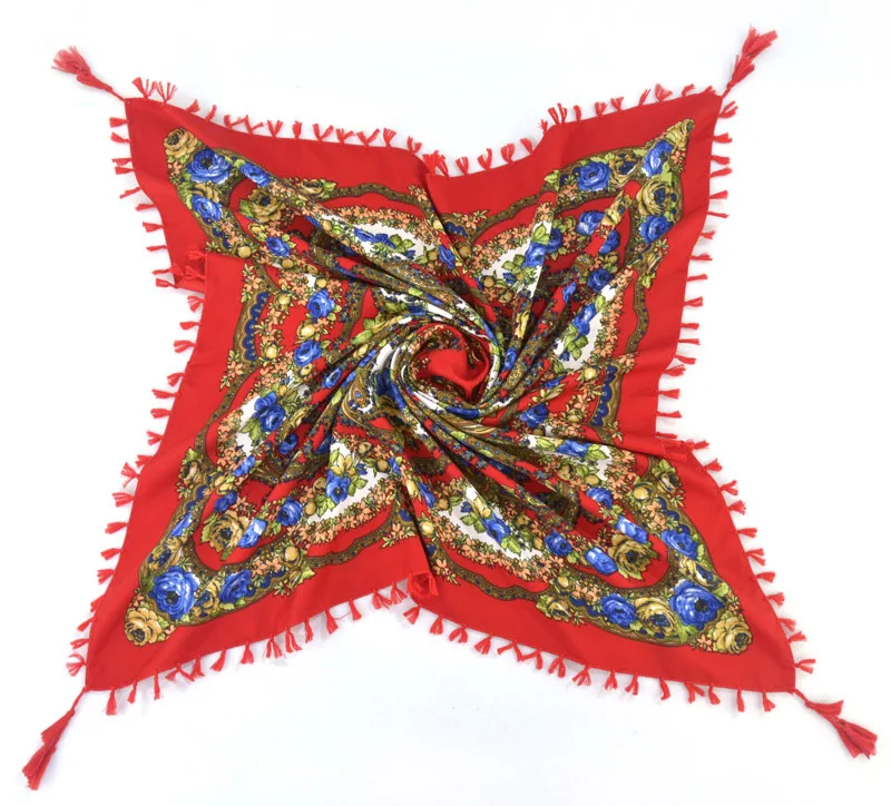 Роскошный брендовый женский хлопковый шарф с кисточками и принтом, русская Этническая Цветочная шаль с цветами, зимний теплый квадратный шарф YG591