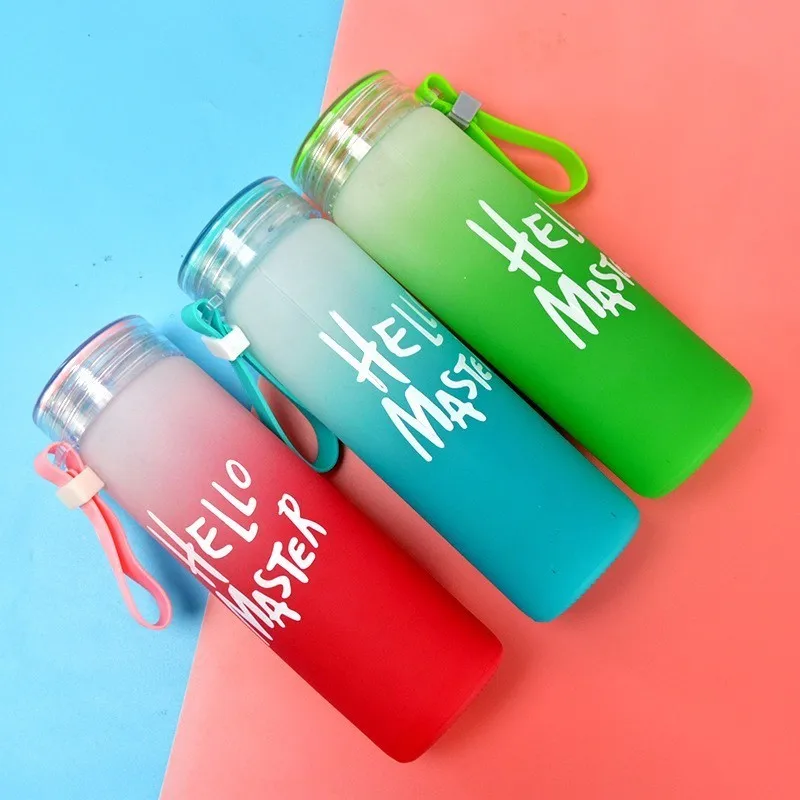 

2019 Hot Sale Drop Shipping Gradient Glass Water Bottle 380ml Portable Colorful Leakproof Water Bottle For Children Student