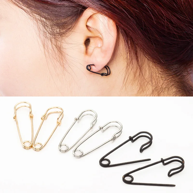 

1 pair Unisex Punk Rock Style Safety Pin Ear Hook Stud Earrings H37
