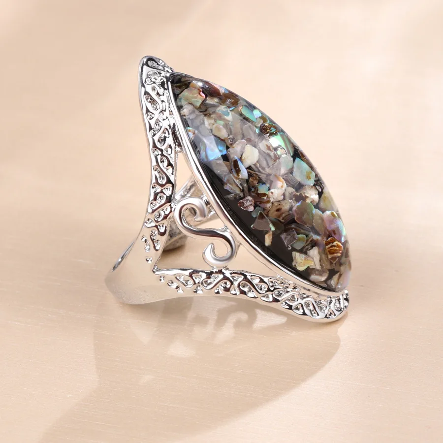 4 цвета, винтажное античное серебряное кольцо, большая овальная ракушка, кольцо для женщин, женские массивные пляжные украшения в стиле бохо, подарок