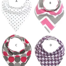 Бандана нагрудники для малышей | унисекс Слюнявчики | органический хлопок INS дизайн 4 шт./компл./Черный горошек/шеврон/геометрический принт