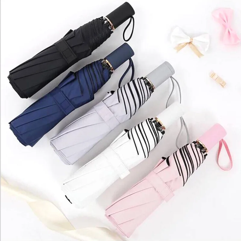 

1Pcs Manual Three Folding Sunny&Rainy Umbrellas Modern Simple Solid Anti-wind Eight Bone Enlarged Umbrellas for Male and Female