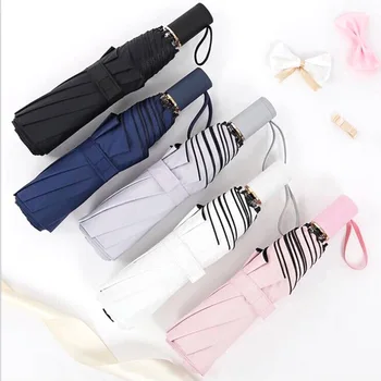 

1Pcs Manual Three Folding Sunny&Rainy Umbrellas Modern Simple Solid Anti-wind Eight Bone Enlarged Umbrellas for Male and Female