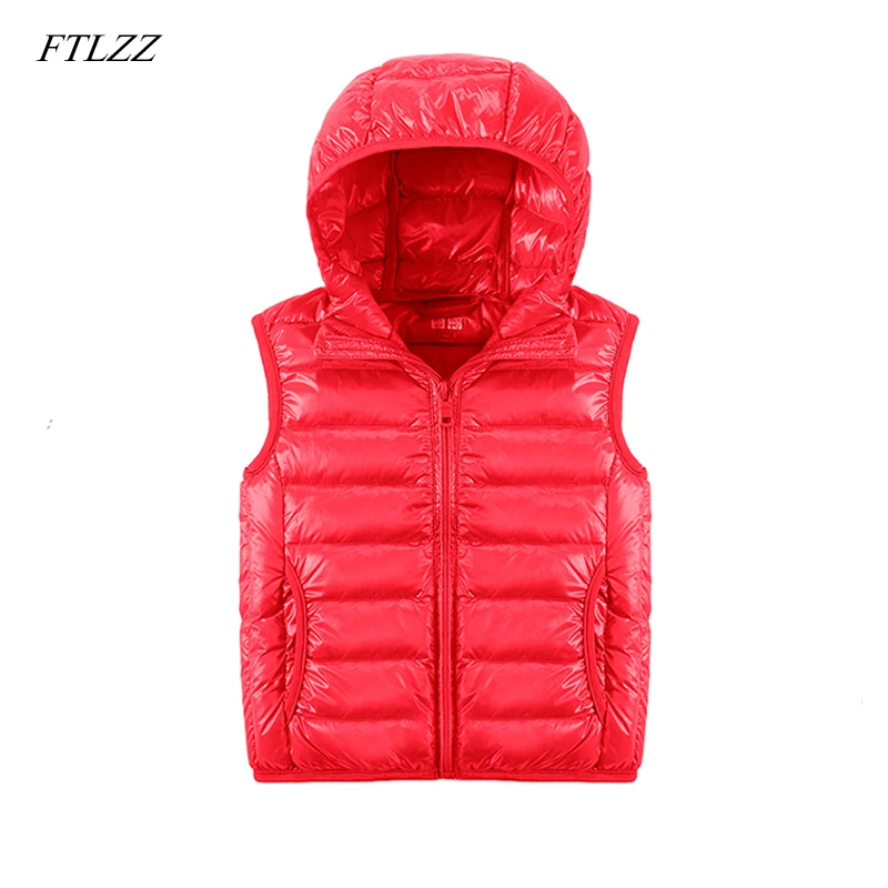 

FTLZZ Ultra Light Boys Down Jacket For Girls Down Jacket Children Hooded Vest Coat Girls 90% Down Winter Warm Boy Girls Clothes