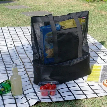 

Double Layers Mesh Beach Bag With Cooler Insulated Picnic Tote Bags For Beach Pool Gym Travel Outdoor
