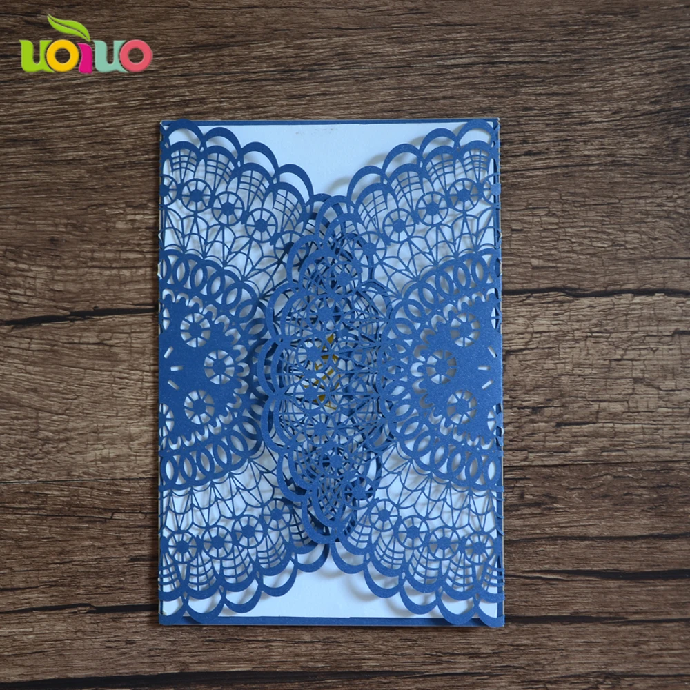 sea blue fold 10Pcs Sample Laser Cut Wedding Invitation Cards Customizalbe Envelopes &amp Inner Card Party Supplies | Дом и сад
