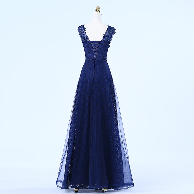 Ladybeauty, элегантное платье, с круглым вырезом, темно-синий аппликации кружево вечернее платье с кристаллами Vestido De festa Longo рисунок vestidos de festa