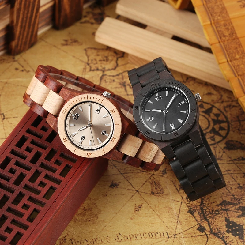 Top Luxury Wood Watch Women Mini Chic Dial Clock Woman Precise Scale Analog Handmade Ebony Wood Band Exquisite Quartz Wristwatch