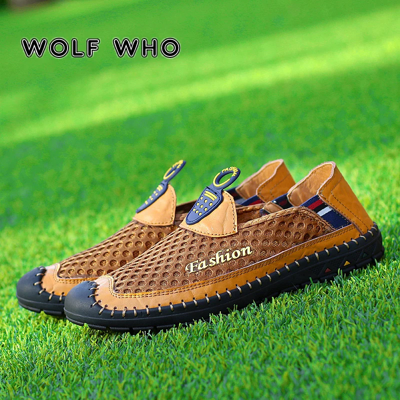 

WOLF WHO Man Shoes 2018 Breathable Mesh Shoes Men Casual Shoes Fashion shoe Soft Slip On Male sneakers Low top krasovki W-002